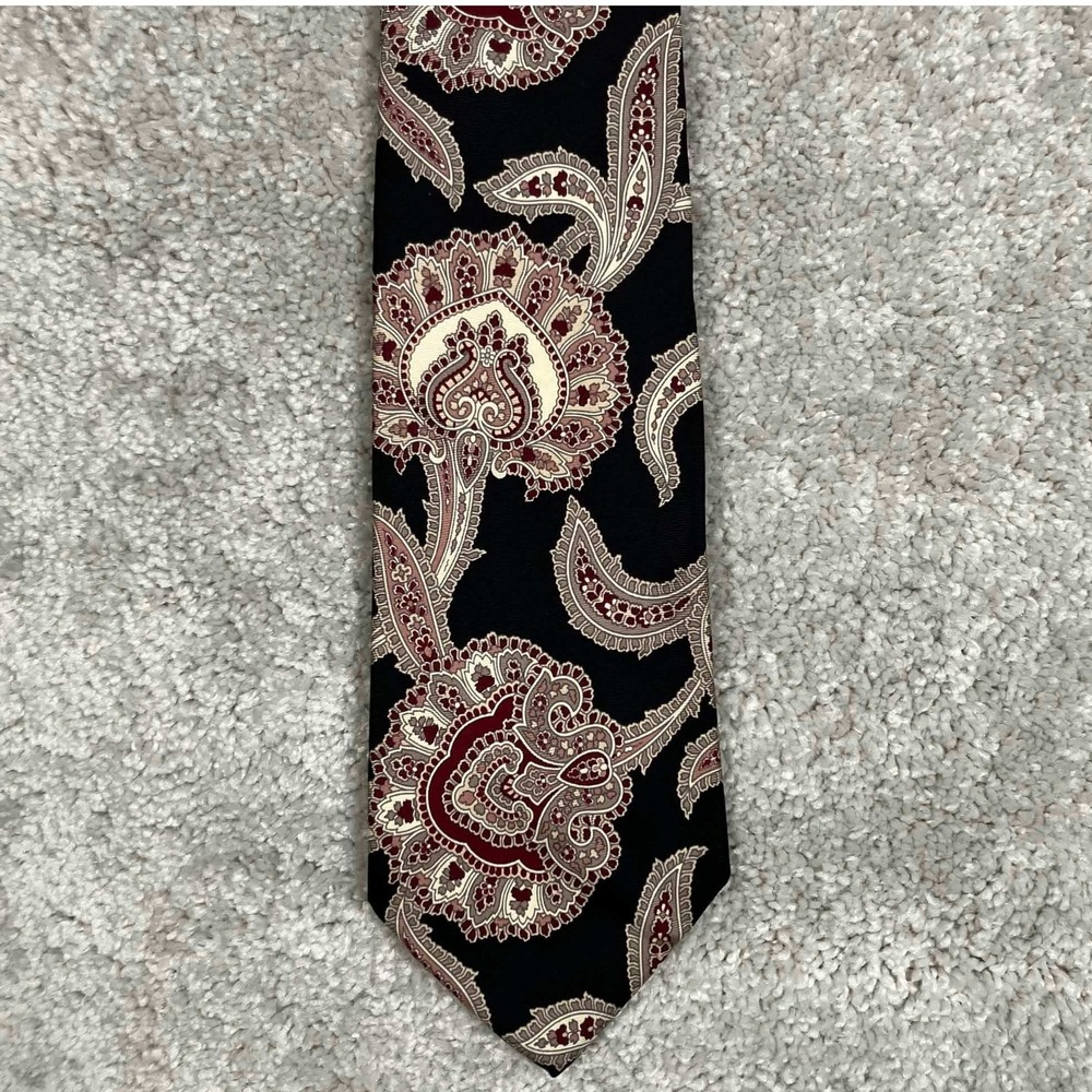 Brooks Brothers Mens Silk Paisley Necktie Black Red Tan Hand Made USA‎ BFS 57"